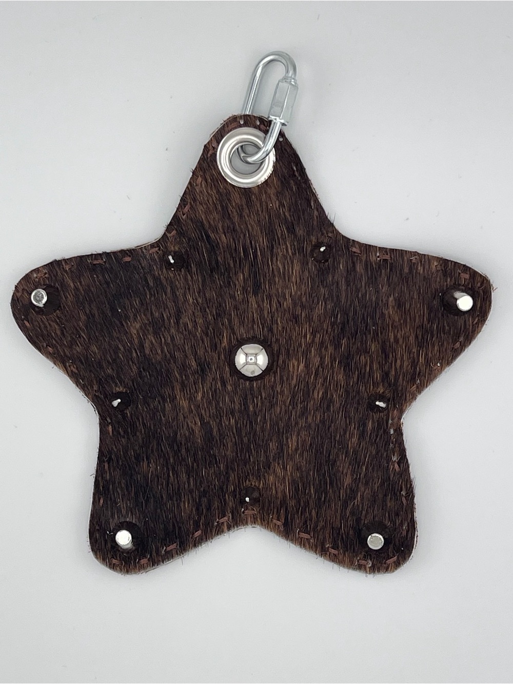 Star-Shaped Hair-On Hide Keychain Charm in Dark Brown